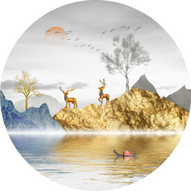 轻奢装饰画 山水麋鹿