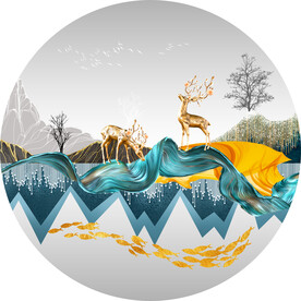 轻奢装饰画 飘带 麋鹿