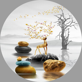 轻奢装饰画 山水石头麋鹿