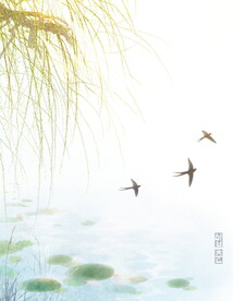 春天水墨插画背景