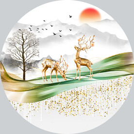 轻奢装饰画 弧线麋鹿