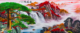 鸿运当头 迎客松山水画