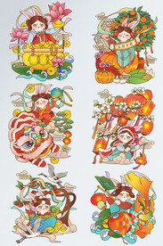 春节新年兔子荷花灯笼锦鲤舞狮矢