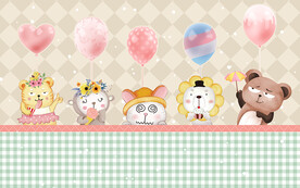 可爱卡通小动物气球儿童房背景墙