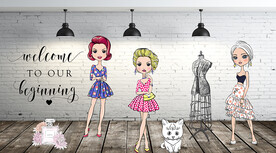 卡通可爱服装店背景墙