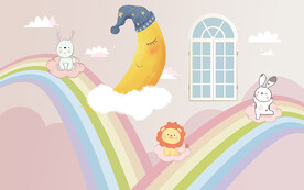 可爱卡通彩虹小动物儿童房背景墙