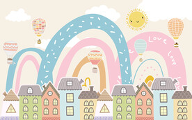 可爱卡通小房子儿童房背景墙