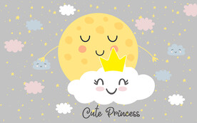 可爱卡通云朵公主儿童房背景墙