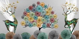 轻奢装饰画 轮盘树 麋鹿