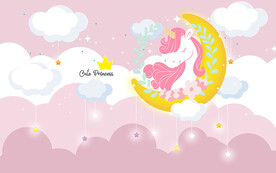 可爱卡通独角兽月亮儿童房背景墙