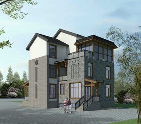 中式风格别墅外观设计案例效果图