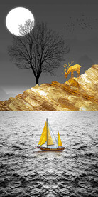 金箔山水新中式玄关