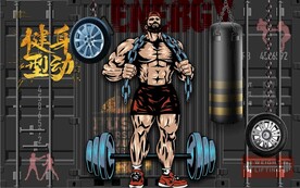 肌肉猛男健身房背景墙壁画