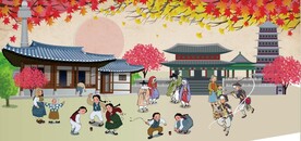 古代韩国民俗餐饮背景墙壁画