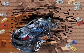 3D墙洞汽车背景墙壁画