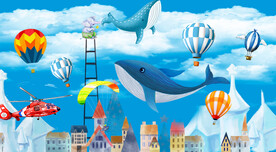 卡通鲸鱼城堡儿童房背景墙