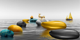 轻奢装饰画 山水石头麋鹿