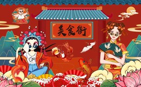 国潮美食街背景墙图片