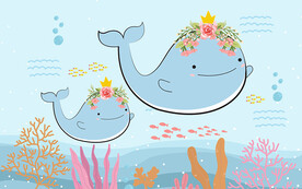 可爱鲸鱼海底世界儿童房背景墙