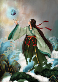 古风神话故事插画 女娲补天