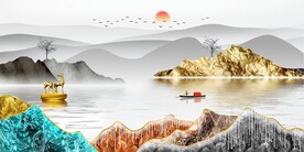 装饰画 山水石头麋鹿