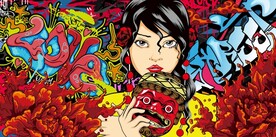 面具美女街头涂鸦背景墙壁画