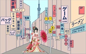 日本美女少女街景背景墙壁画