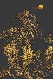 新中式金色山水风景玄关装饰画