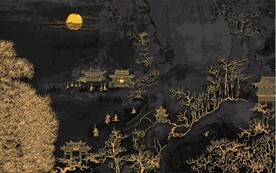 新中式金色山水风景玄关背景墙