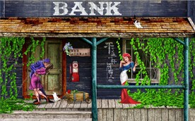 复古欧美风街景建筑酒吧背景墙