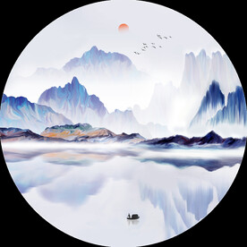 高清圆形山水装饰画 