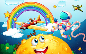 卡通太空宇航员儿童房背景墙