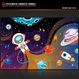 卡通宇航员太空火箭星球宇宙背景