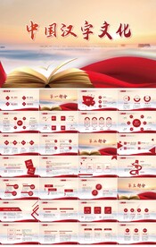红色大气中国汉字文化PPT模板