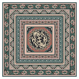 敦煌壁画凤头双龙团花纹藻井图案