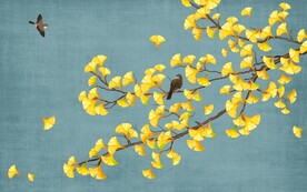 新中式手绘银杏叶背景墙