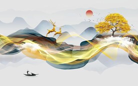 一麋发财新中式抽象背景墙