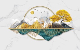 发财树金色山水背景墙