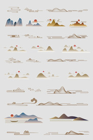 AI中国风矢量中式山纹山