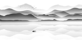 高清分层透明底水墨山水打印图