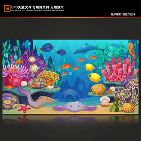 梦幻海底世界卡通珊瑚热带鱼背景