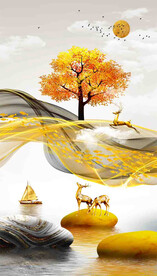 高清分层轻奢发财鹿装饰画