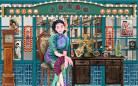 民国风老上海风情背景墙壁画