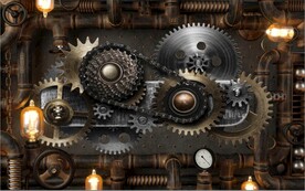 复古工业风齿轮背景墙壁画