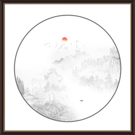 圆形水墨山水画