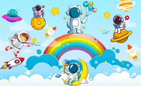 卡通星空宇航员背景墙