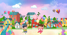 城市卡通儿童房背景墙