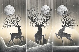 装饰画 几何图三联画 抽象麋鹿