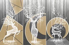 装饰画 几何图三联画 抽象麋鹿