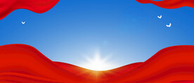 红旗丝绸蓝天白鸽光线红色背景
